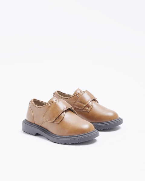 Mini boys brown faux leather velcro shoes
