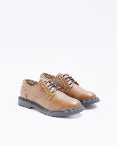 Boys brown faux leather lace up shoes