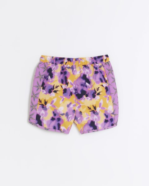 Boys orange floral print swim shorts