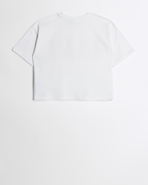 Girls white Elle printed crop t-shirt