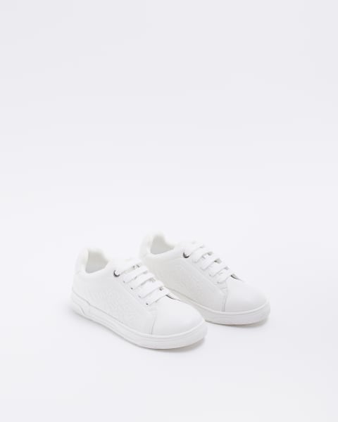 Boys White Pu Embossed Trainers