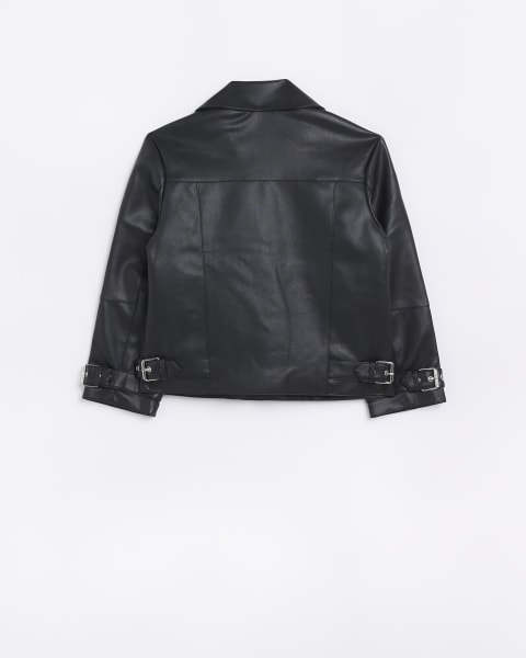 Girls Black faux leather biker jacket