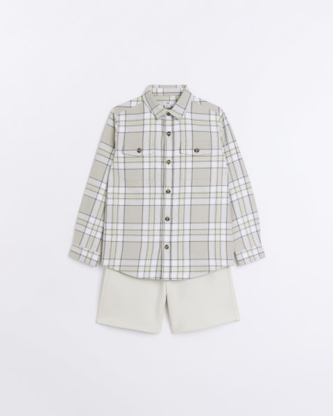 Boys Stone Check Graphic Shacket Set