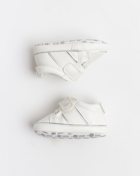 Baby White Velcro Lace up Trainers