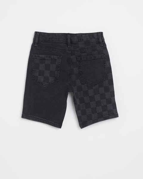 Boys Black Denim Checkerboard Shorts