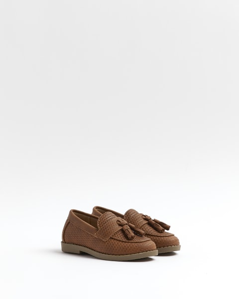Mini Boys Brown Faux Leather Embossed Loafer