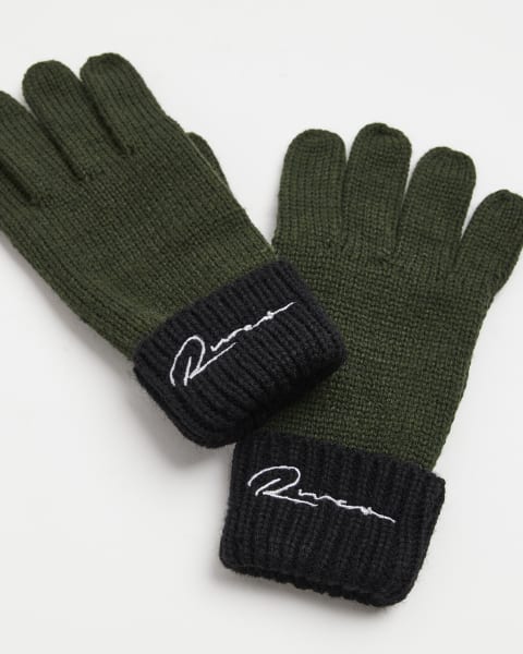 Boys khaki cable knit gloves