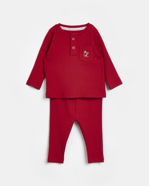 Baby Red Long Sleeve Organic Rib set