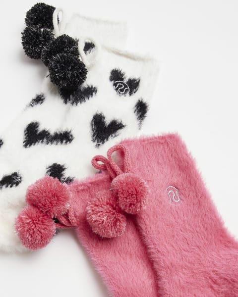 Girls pink heart cosy socks 2 pack