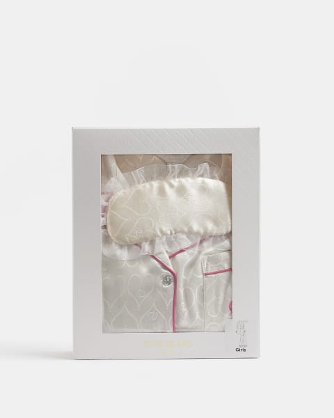 Girls White Heart Satin Boutique Pyjamas