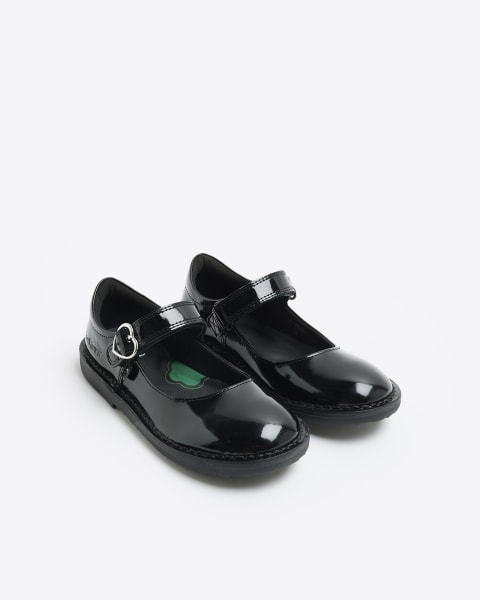 Girls black Kickers leather buckle shoes