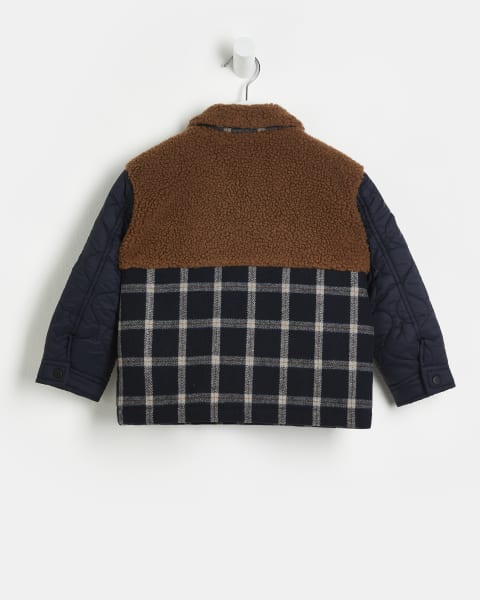 Mini Navy Check Borg Quilted shacket