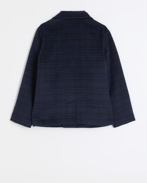Boys navy check double breasted pea coat