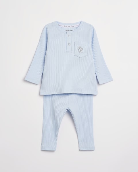Baby Boy Blue Long Sleeve Organic Rib set