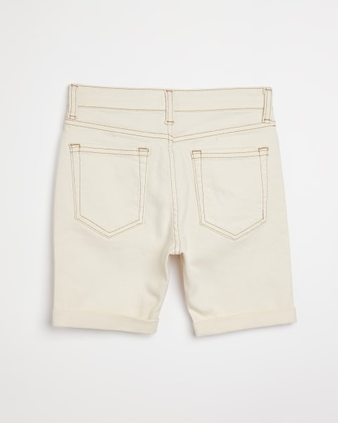 Boys ecru contrast stitch denim shorts