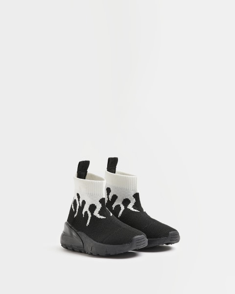 Mini Boys Black Flame HiGH Top Trainers