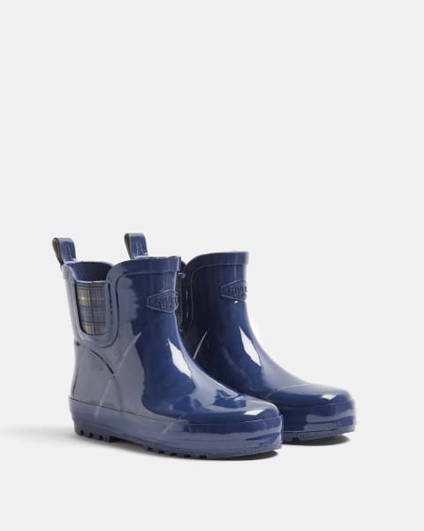 Boys Navy Rubber Chelsea Wellie Boots