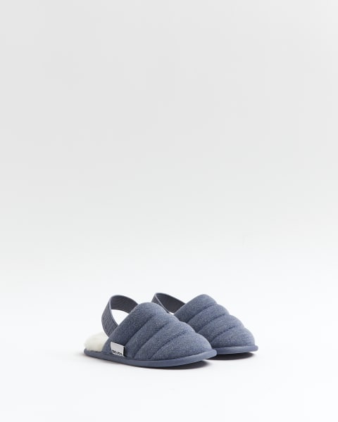 Mini boys blue quilted fleece slippers