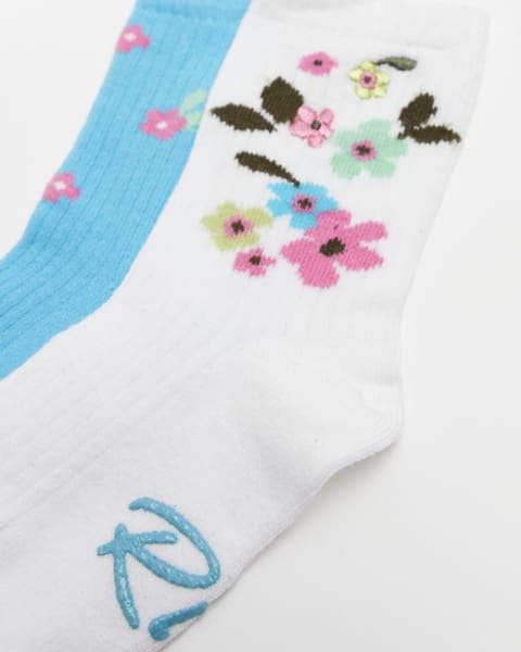 Mini girls blue RI Floral socks 2 pack