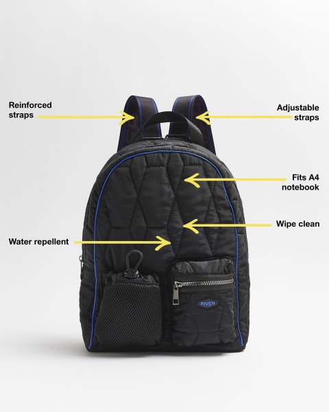 Boys black nylon quilted backpack