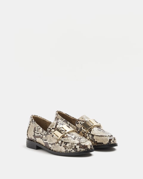 Girls Brown Snake Snaffle Loafers