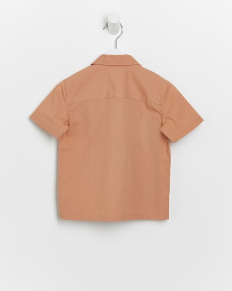 Mini boys orange tropical print shirt