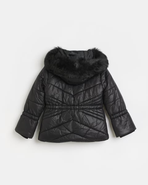 Girls black hooded puffer coat