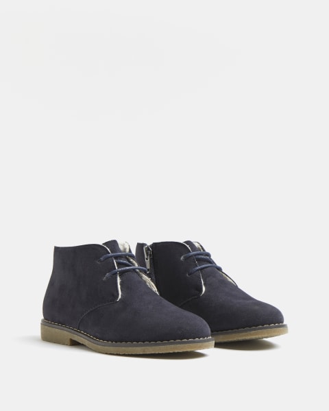 Boys navy borg lined desert boots