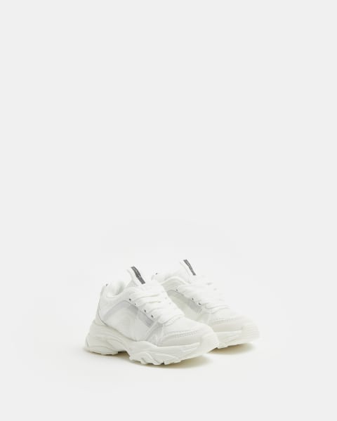 Mini boys white chunky lace up trainers