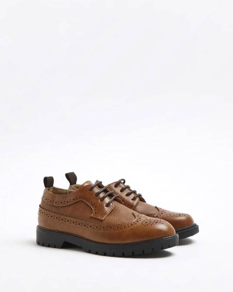 Boys brown chunky lace up brogue shoes
