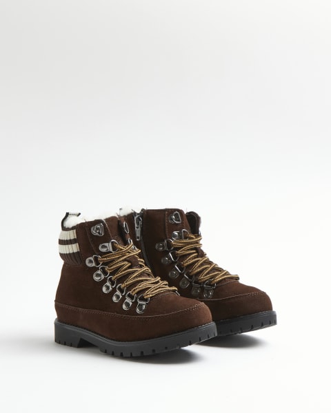 Boys brown knit hiker boots