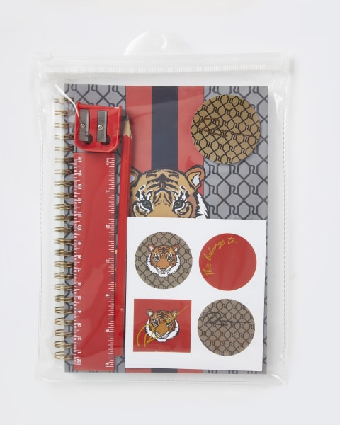 Boys black RI tiger head stationery set