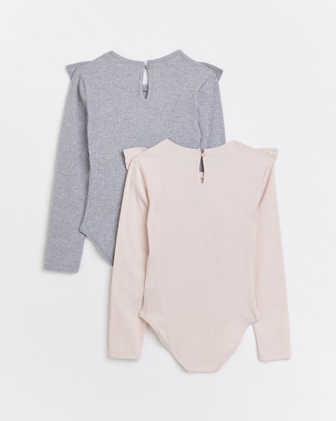 Girls pink frill ribbed bodysuits 2 pack