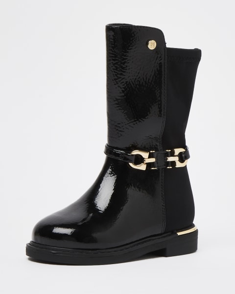 Mini girls black snaffle buckle boots