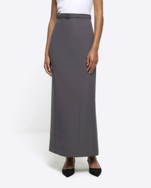 Grey belted maxi skirt