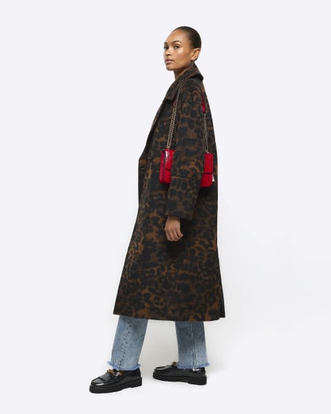 Brown animal print oversized coat