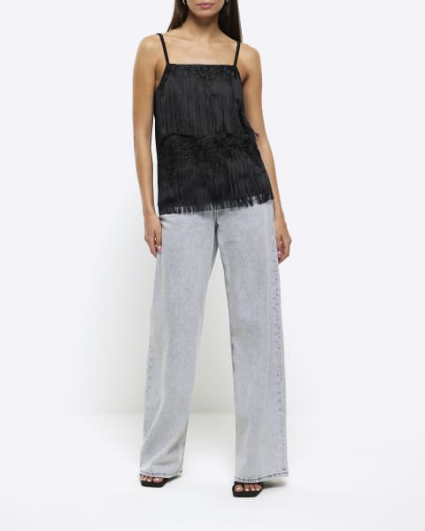 Black lace detail cami top
