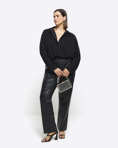 Plus black beaded long sleeve shirt