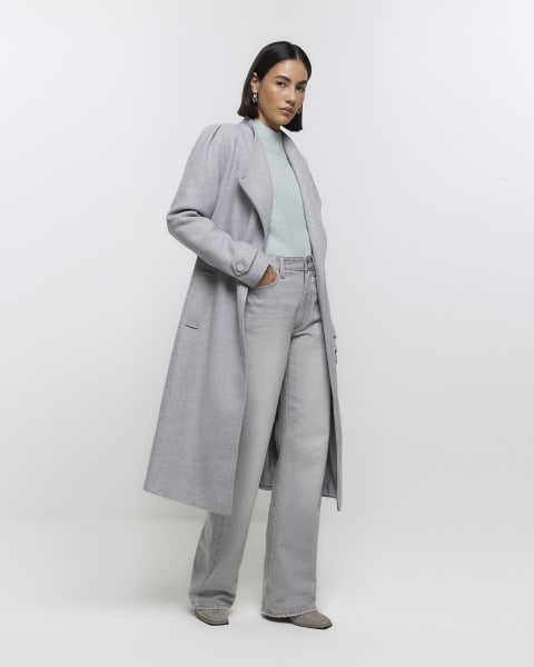 Grey belted wrap coat