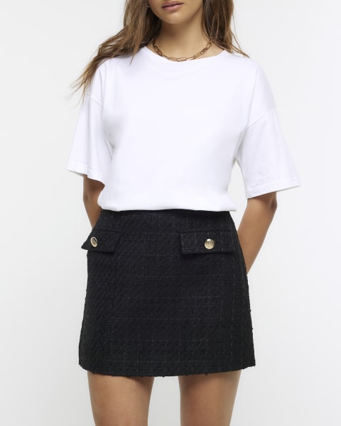 Black boucle mini skirt