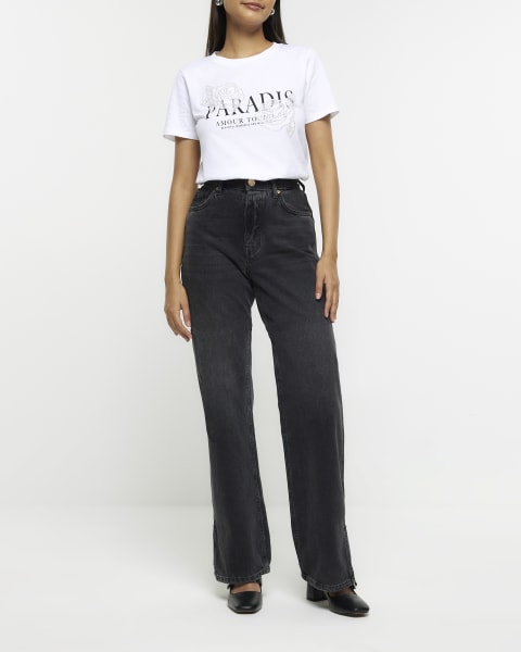 White graphic embellished t-shirt