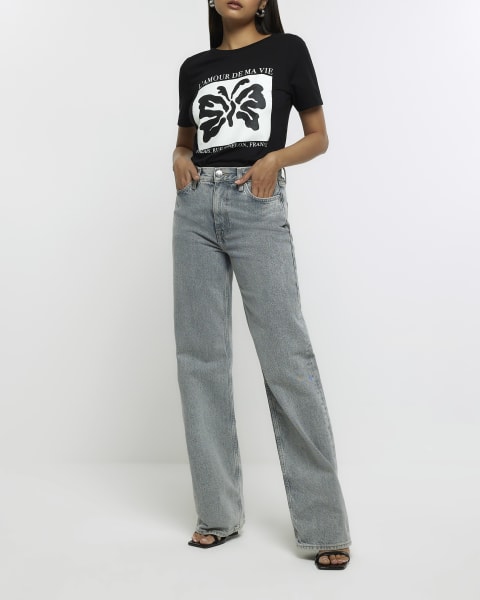 Black butterfly print t-shirt