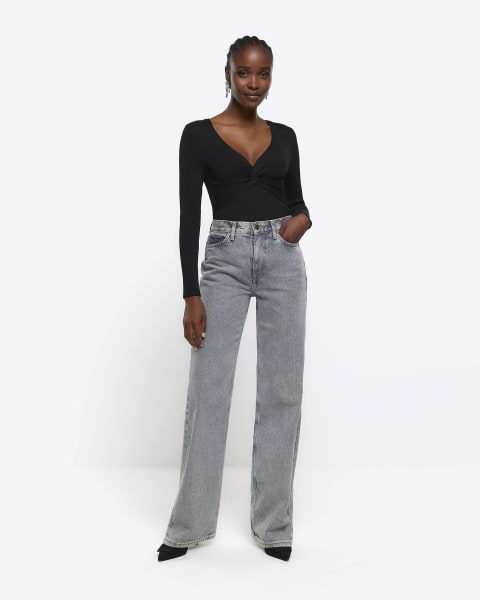 Black wrap long sleeve top