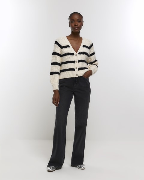 Cream stripe v-neck chunky cardigan
