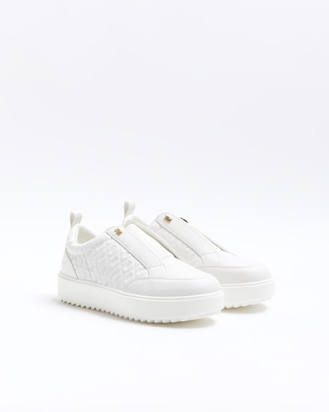 White wide fit embossed RI monogram trainers