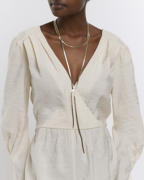 Gold long multirow necklace