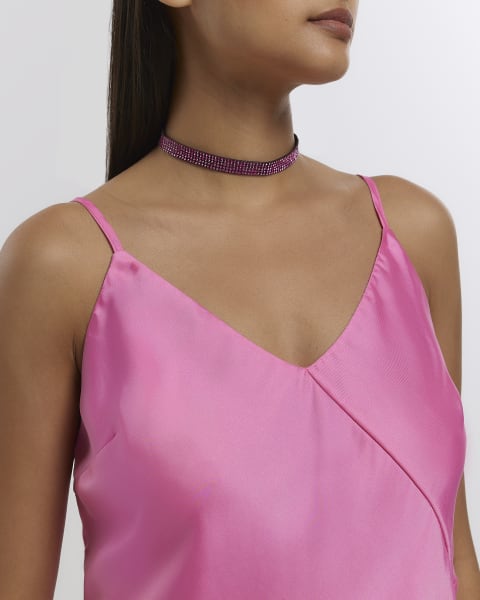 Pink diamante choker necklace