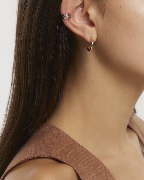 Rose gold hoop and stud earrings multipack