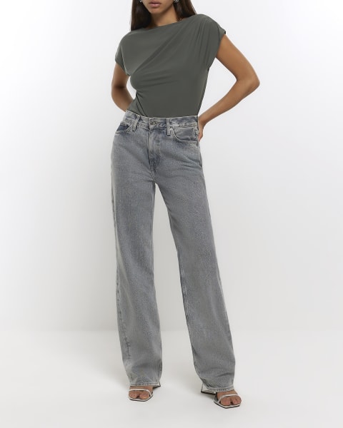Khaki drape detail t-shirt