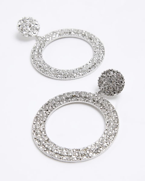 Silver Coloured Stone Circle Earrings